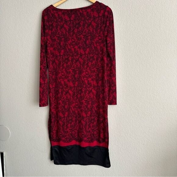 Michael Kors Cinnabar Red Umbria Lace Print Stretch Matte Jersey Sheath Dress M - Picture 3 of 8